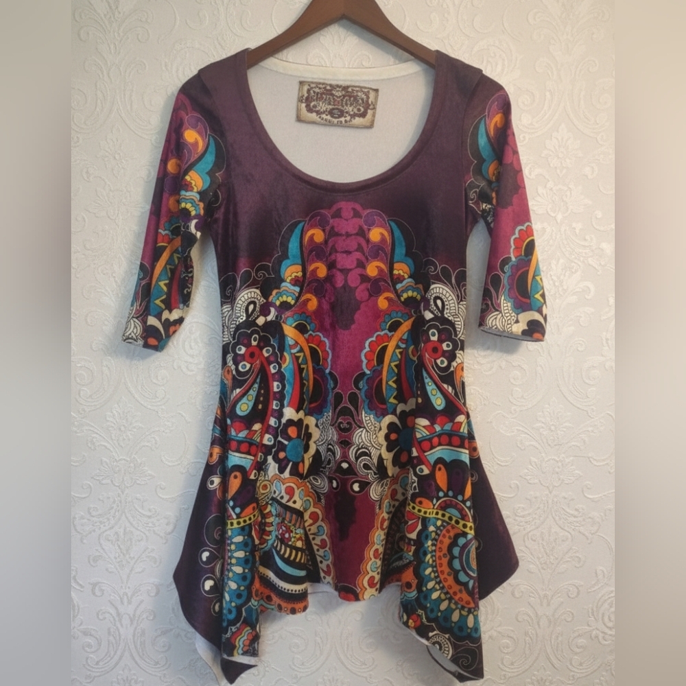 Vintage Amma Design Y2K Crushed Velvet Tunic Top